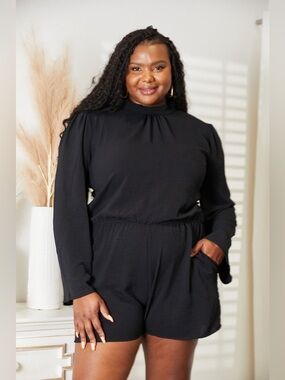 Culture Code Full Size Open Back Romper with Pockets